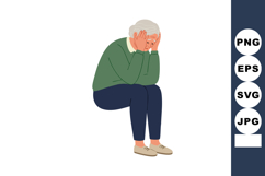 Elderly Man Sitting Worried Holding Head Vector Illustration Product Image 1