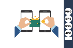 Digital wallet with hands holding coins and smartphones for Product Image 1