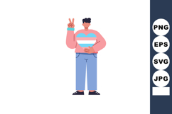 Person wearing pink shirt with transgender pride colors show Product Image 1
