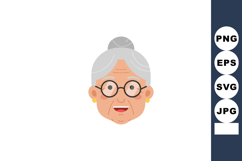 Elderly woman smiling face with glasses and gray hair bun ve Product Image 1
