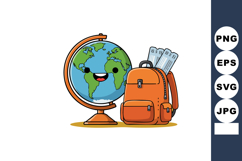 Smiling Earth Globe with Orange Backpack and Travel Tickets Product Image 1