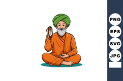 Buddhist Monk Meditating in Orange Robe and Green Turban wit Product Image 1