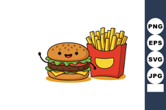 Hamburger and French Fries Fast Food Cartoon Characters Smil Product Image 1