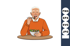 Elderly man eating fresh vegetable salad bowl enjoying healt Product Image 1