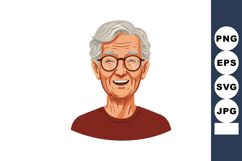 Elderly man smiling with gray hair and glasses vector portra Product Image 1