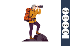 Senior woman hiker exploring nature with binoculars outdoor Product Image 1