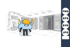 Cute cloud character with safety helmet in data center serve Product Image 1