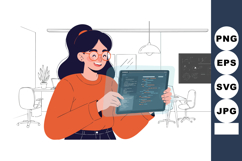 Woman Programming Software on Tablet in Modern Office Enviro Product Image 1