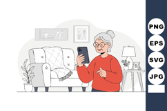 Elderly woman using smartphone at home in cozy living room v Product Image 1