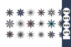 Abstract floral star shapes in blue purple and black vector Product Image 1