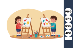 Children painting on easels with colorful paints in creative Product Image 1