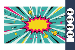 Cartoon Pop Art Explosion Background with Colorful Stars and Product Image 1