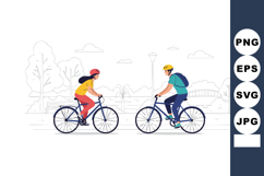 Two People Riding Bicycles in Urban Park Landscape with Back Product Image 1