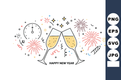 New Year Celebration with Champagne Glasses Fireworks and Co Product Image 1