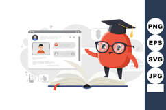 Cartoon Character Graduation Concept with Open Book and Onli Product Image 1