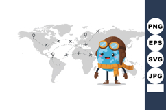 Cute blue globe character with aviator hat and scarf on worl Product Image 1