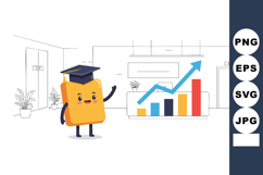 Cute graduation cap character presenting business growth cha Product Image 1