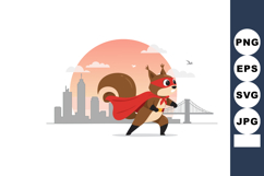 Squirrel Superhero Cartoon Character Running in City Sunset Product Image 1