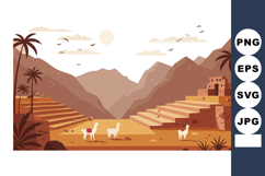 Mountain landscape with llamas and ancient ruins in desert v Product Image 1