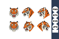 Tiger head illustration set with six different facial expres Product Image 1