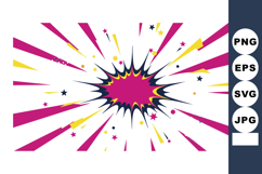 Colorful comic explosion with pink and yellow rays and star Product Image 1
