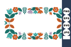 Floral frame with orange and teal flowers and leaves decorat Product Image 1