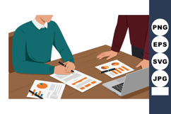 Business meeting with charts and laptop analyzing financial Product Image 1