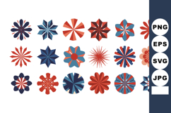 Stylized red and blue floral shapes with geometric patterns Product Image 1