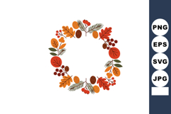 Autumn wreath with leaves acorns and berries in warm colors Product Image 1