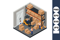 Warehouse workers loading and organizing cardboard boxes usi Product Image 1