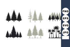 Pine and palm tree silhouettes collection simple nature vect Product Image 1