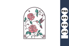 Hummingbird and Roses Floral Design in Stained Glass Window Product Image 1