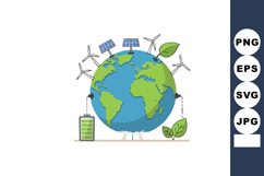 Earth globe with renewable energy icons wind turbines solar Product Image 1