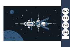 Space station orbiting moon with stars in dark night sky vec Product Image 1
