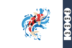 Koi Fish Swimming with Blue Water Splash Vector Illustration Product Image 1