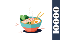 Ramen Bowl with Meat, Egg, and Vegetables Vector Illustratio Product Image 1