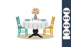 Floral centerpiece on round dining table with teal and yello Product Image 1