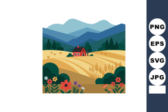 Rural countryside landscape with farmhouse and colorful flow Product Image 1