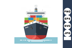 Cargo ship with colorful containers floating on calm water v Product Image 1