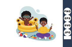 African American children playing with paintbrushes and infl Product Image 1