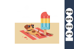 Dog Relaxing on Beach Towel with Sunglasses and Large Popsic Product Image 1