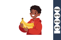 Boy holding bunch of yellow bananas smiling in red hoodie ve Product Image 1