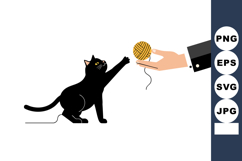 Black Cat Playing with Yarn Ball Held by Hand Vector Illustr Product Image 1