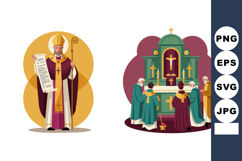 Christian bishop holding scroll and priests performing mass Product Image 1