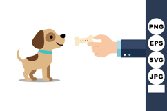 Small brown puppy waiting for bone treat from human hand vec Product Image 1