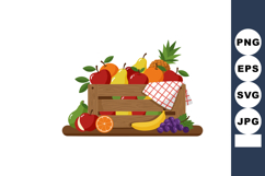 Wooden crate filled with assorted fresh fruits including pin Product Image 1