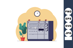 Mailbox system with clock and potted plant illustration in m Product Image 1