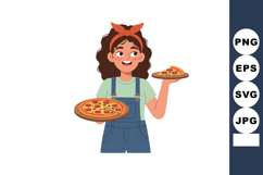 Girl holding two pizzas smiling in casual clothes vector ill Product Image 1