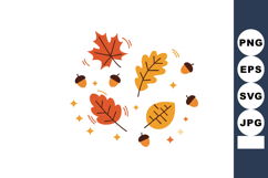Autumn Leaves and Acorns Falling Vector Illustration with Or Product Image 1