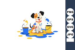 Playful dog with colorful blue and yellow paint splashes vec Product Image 1